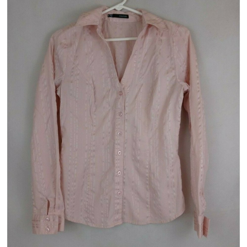 Maurices Women's Pink Long Sleeve Button Up Satin Stripe Blouse Size Small
